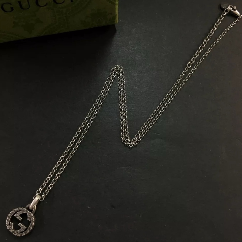 Authentic GUCCI Arabesque Interlocking G Silver 925 Pendant Necklace with box